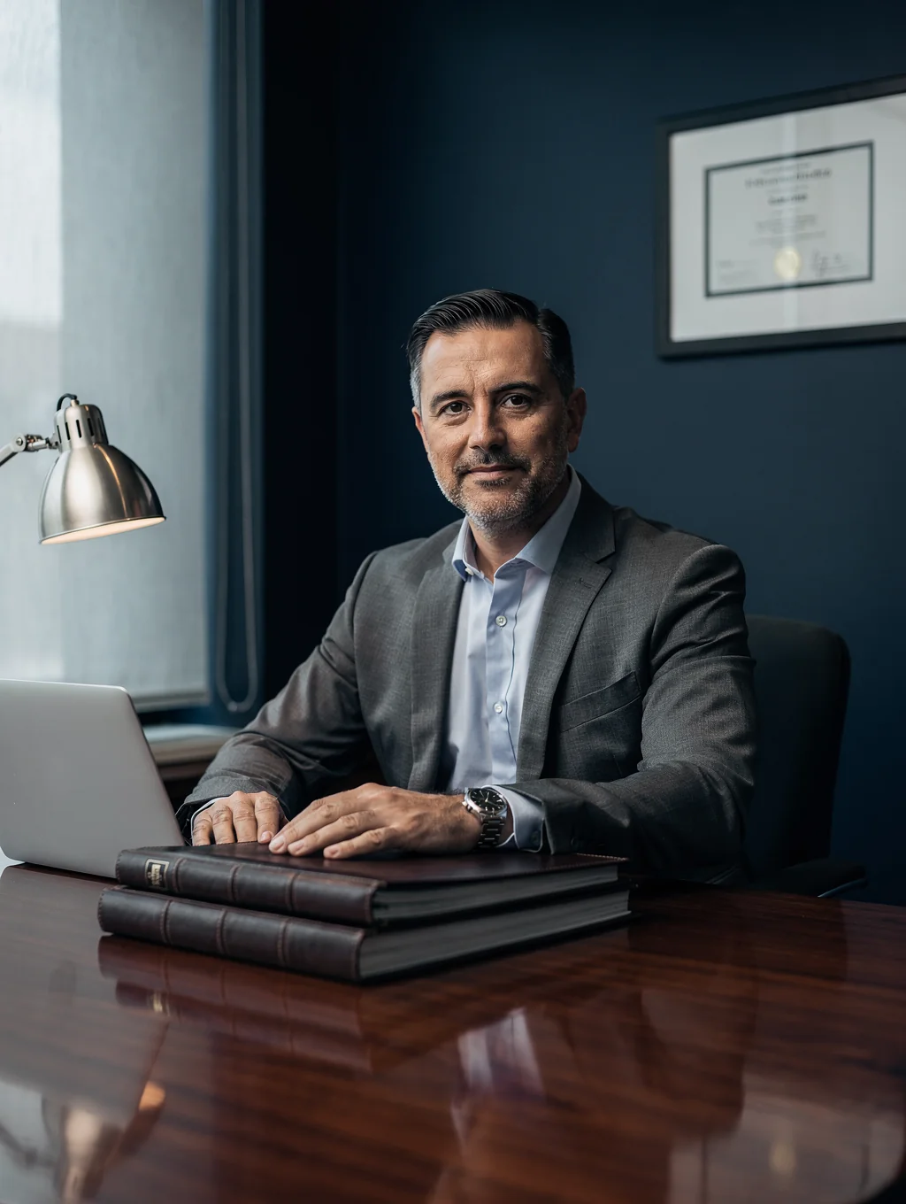Professional financial consultant reviewing documents in a modern office